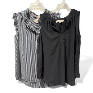 LOFT Navy and White and LOFT Gray Sleeveless Blouses